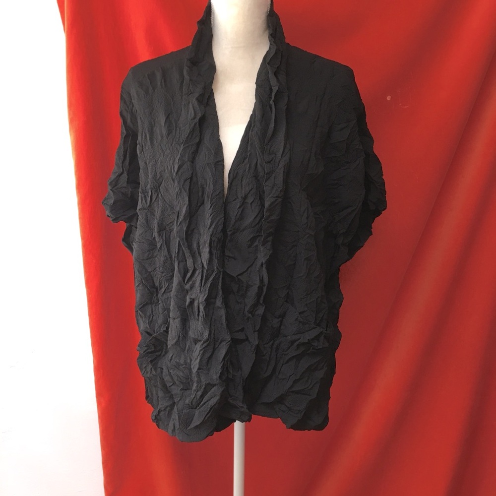 Chalet crinkle short sleeve jacket black xl art to wear